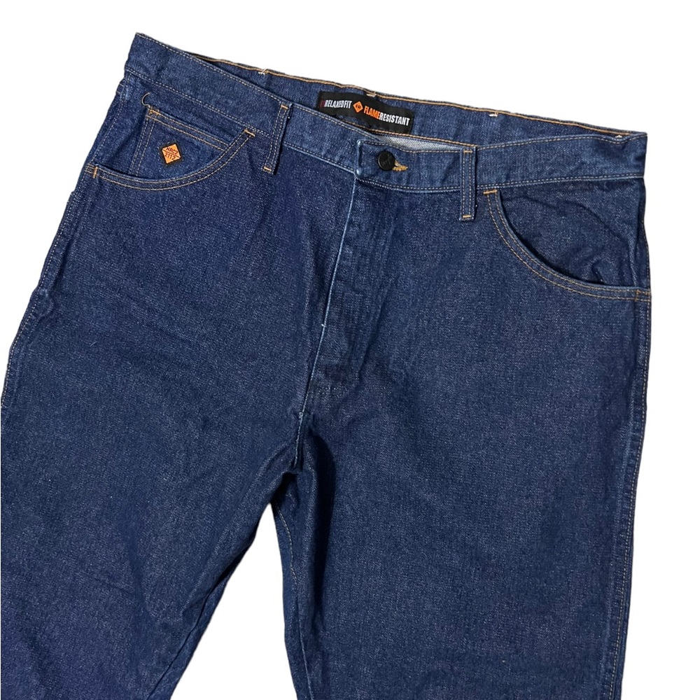 Wrangler Flame Resistant Denim Dark Wash Relaxed Fit Straight Leg Jeans … - Picture 2 of 7